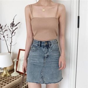 Double-Strap Cropped Khaki Camisole